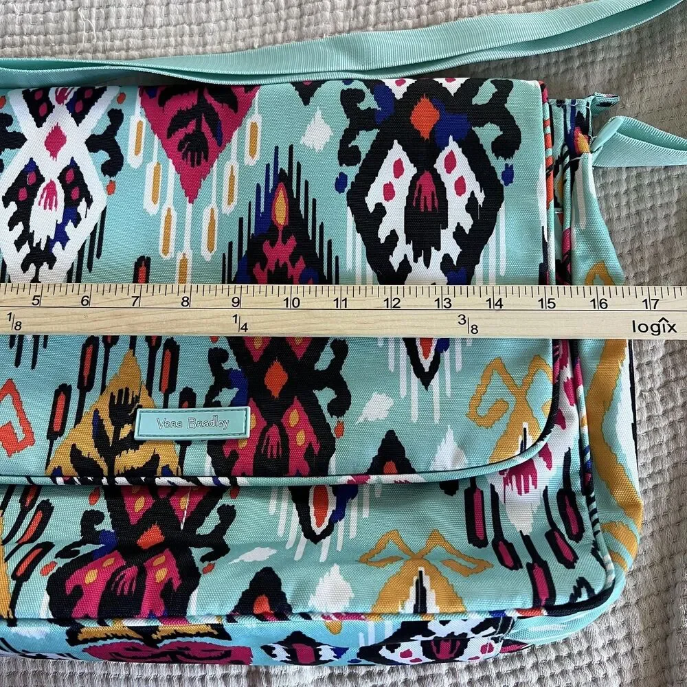 Vera Bradley‎ Messenger Bag Womens Aqua Ikat Crossbody Shoulder Purse Geometric